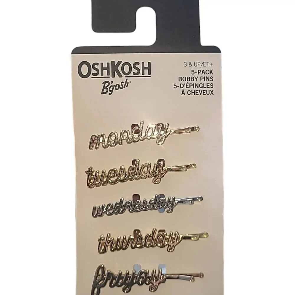 Oshkosh B'gosh‎ 5 Girl's Hair Clip Barrette Bobby Pins Days Of Week NWT Friyay